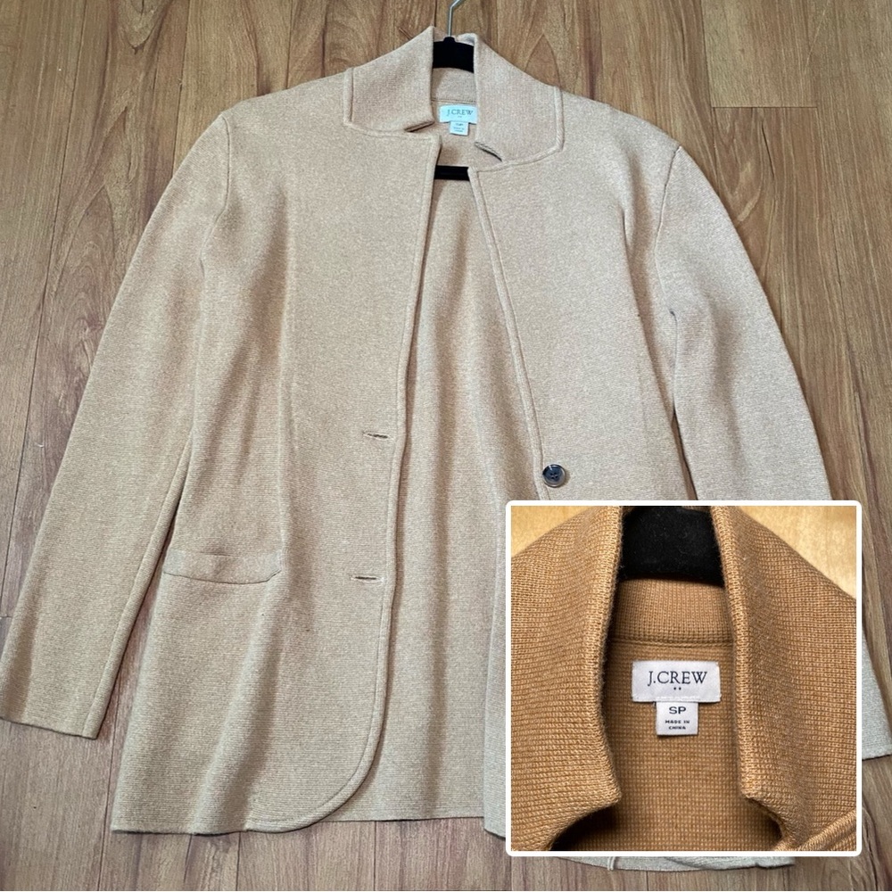 J Crew Knit 2 Button Sweater Cardigan Blazer Camel Tan Brown Women’s Size Small